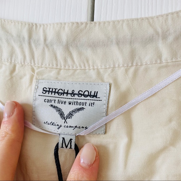 NWT Boho Silky Feather Tassel Cream Beige Blouse M - Picture 4 of 5